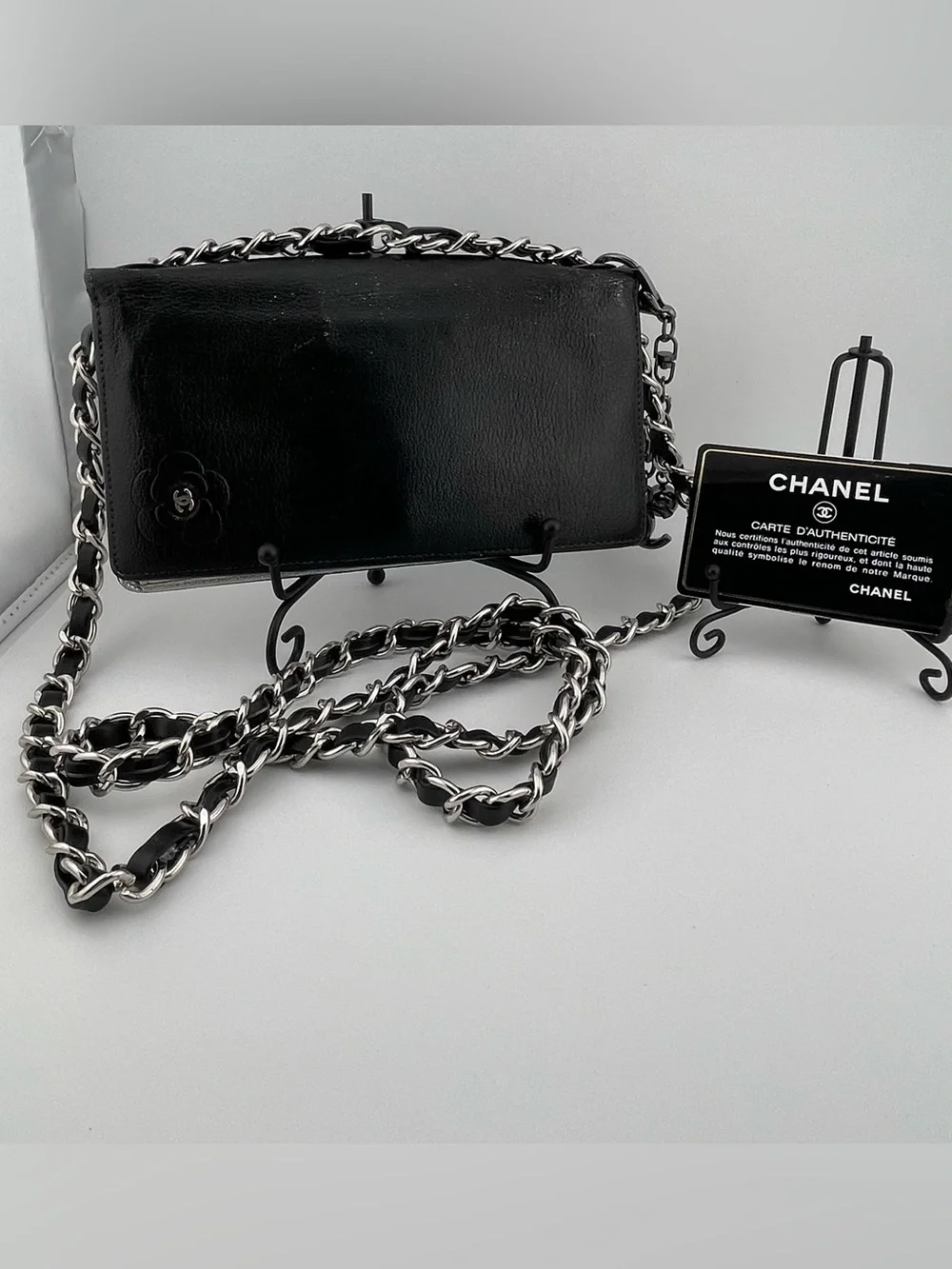 Vintage CHANEL Black Leather Wallet on Chain from 2009-2010. - Picture 1 of 16